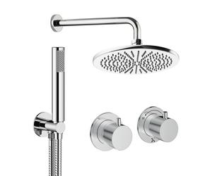 Crosswater Module Ensemble de douche de pluie encastré - 2 leviers - pomme de douche 30 cm - douchette à main - bras mural - chrome MODSET1C300