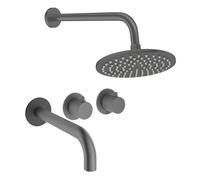 Crosswater Module Ensemble de douche de pluie encastré - 2 poignées - bec de baignoire - pomme de douche 20cm - bras mural - gunmetal MODSET3T200