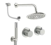 Crosswater Module Ensemble de douche de tête à encastrer - 2 leviers - vidage de baignoire - pomme de douche 20 cm - douchette à main - bras mural - inox brossé MODSET6L200