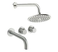 Crosswater Module Ensemble de douche de tête encastré - 2 leviers - bec de baignoire - pomme de douche 20 cm - bras mural - inox brossé MODSET3L200