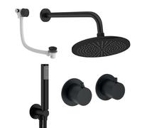 Crosswater Module Ensemble de douche de tête encastré - 2 poignées - bonde de baignoire - pomme de douche 30 cm - douchette - bras mural - noir mat MODSET6M300