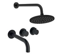 Crosswater Module Ensemble de douche de tête encastrée - 2 poignées - bec de baignoire - pomme de douche 20cm - bras mural - noir mat MODSET3M200