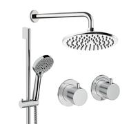 Crosswater Module Ensemble de douche de tête encastrée - 2 poignées - pomme de douche 20 cm - douchette à main - barre de douche - bras mural - chrome MODSET2C200