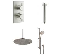 Crosswater MPRO Douche pluie - encastrable - pommeau 30cm - bras de douche plafond - barre curseur - douchette ronde - Inox SW385431 SW385433 SW385432 SW385437 SW385373 SW385