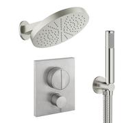 Crosswater MPRO Ensemble de douche de pluie encastré - 2 leviers - pomme de douche 30 cm - douchette à main - bras mural - inox brossé PUSHSET6L