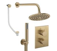 Crosswater MPRO Ensemble de douche de tête encastré - 2 leviers - bonde de baignoire - pomme de douche 20cm - douchette - bras de douche mural - laiton brossé CBSET9F200