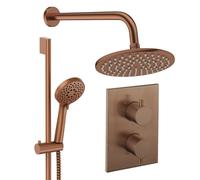 Crosswater MPRO Ensemble de douche de tête encastré - 2 leviers - pomme de douche 20 cm - douchette à main - barre de douche - bras mural - bronze brossé CBSET4BZ200