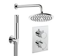 Crosswater MPRO Ensemble de douche de tête encastré - 2 leviers - pomme de douche 20 cm - douchette à main - bras mural - chrome CBSET3C200
