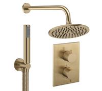 Crosswater MPRO Ensemble de douche de tête encastré - 2 leviers - pomme de douche 20cm - douchette à main - bras mural - laiton brossé CBSET3F200