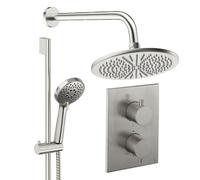 Crosswater MPRO Ensemble de douche de tête encastré - 2 leviers - pomme de douche 30 cm - douchette à main - barre de douche - bras mural - acier inoxydable brossé CBSET4L300