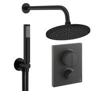 Crosswater MPRO Ensemble de douche de tête encastré - 2 leviers - pomme de douche 30cm - douchette à main - bras mural - noir mat PUSHSET1M300