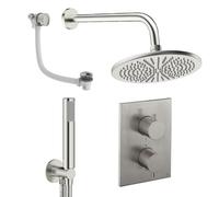 Crosswater MPRO Ensemble de douche de tête encastré - 2 leviers - vidage de baignoire - pomme de douche 30 cm - douchette à main - bras mural - inox brossé CBSET9L300