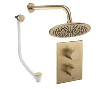 Crosswater MPRO Ensemble de douche de tête encastré - 2 leviers - vidage de baignoire - pomme de douche 30 cm - bras mural - laiton brossé CBSET7F300