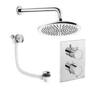 Crosswater MPRO Ensemble de douche de tête encastré - 2 leviers - vidage de baignoire - pomme de douche 30 cm - bras mural - chrome CBSET7C300