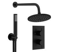Crosswater MPRO Ensemble de douche de tête encastré - 2 poignées - pomme de douche 20 cm - douchette à main - bras mural - noir mat DESET3M200