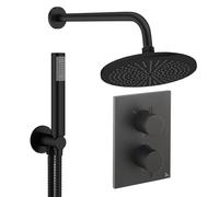 Crosswater MPRO Ensemble de douche de tête encastré - 2 poignées - pomme de douche 30 cm - douchette à main - bras mural - noir mat CBSET3M300