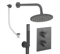 Crosswater MPRO Ensemble de douche de tête encastré - 2 poignées - vidage de baignoire - pomme de douche 20 cm - douchette à main - bras mural - gunmetal CBSET9T200