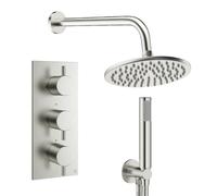 Crosswater MPRO Ensemble de douche de tête encastré - 3 leviers - pomme de douche 20 cm - douchette à main - bras mural - acier inoxydable brossé DESET7L200
