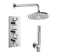 Crosswater MPRO Ensemble de douche de tête encastré - 3 leviers - pomme de douche 20 cm - douchette - bras mural - chrome DESET7C200