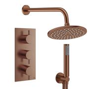 Crosswater MPRO Ensemble de douche de tête encastré - 3 leviers - tête de douche 20 cm - douchette à main - bras mural - bronze brossé DESET7BZ200