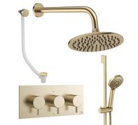 Crosswater MPRO Ensemble de douche de tête encastré - 3 leviers - vidage de baignoire - pomme de douche 20 cm - douchette à main - barre de douche - bras mural - laiton brossé DESET9F200