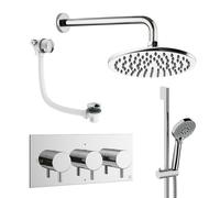 Crosswater MPRO Ensemble de douche de tête encastré - 3 leviers - vidage de baignoire - pomme de douche 20 cm - douchette à main - barre de douche - bras mural - chrome DESET9C200