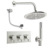 Crosswater MPRO Ensemble de douche de tête encastré - 3 leviers - vidage de baignoire - pomme de douche 30 cm - douchette à main - bras mural - inox brossé DESET8L300