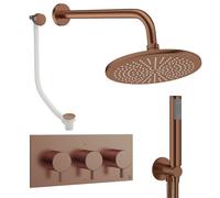 Crosswater MPRO Ensemble de douche de tête encastré - 3 poignées - vidage de baignoire - pomme de douche 30 cm - douchette - bras mural - bronze brossé DESET8BZ300