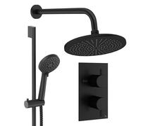 Crosswater MPRO Ensemble de douche pluie encastré - 2 leviers - pomme de douche 30 cm - douchette à main - barre de douche - bras mural - noir mat DESET4M300