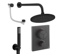 Crosswater MPRO Ensemble de douche pluie encastré - 2 leviers - vidage de baignoire - pomme de douche 30 cm - douchette à main - bras mural - noir mat PUSHSET7M300