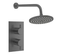 Crosswater MPRO Ensemble de douche pluie encastré - 2 poignées - pomme de douche 20 cm - bras mural - gunmetal DESET1T200