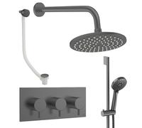 Crosswater MPRO Ensemble de douche pluie encastré - 3 poignées - vidage de baignoire - pomme de douche 20 cm - douchette - barre de douche - bras mural - gunmetal DESET9T200