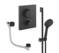 Crosswater MPRO Ensemble de douchette à main - 2 leviers - vidage de baignoire - douchette à main - barre de douche - noir mat PUSHSET4M