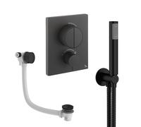 Crosswater MPRO Ensemble de douchette à main - 2 poignées - vidage de baignoire - douchette à main - noir mat PUSHSET3M