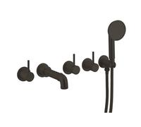 Crosswater MPRO Industrial Robinet baignoire encastrable 5 trous - avec douchette - 3 robinets d'arrêt - noir mat PRI450WM