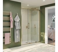 Crosswater optix - 10 Porte coulissante - 140x200cm - Verre de sécurité 10mm - avec fermeture amortie - laiton brossé OXSLFC1400
