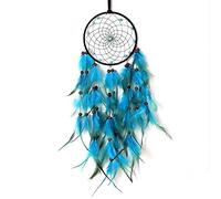 Crosszen Attrape-rêves fait à la main, attrape-rêves en plumes naturelles, décoration murale mobile, cadeau pour filles, enfants, femmes, décoration d'intérieur (bleu)