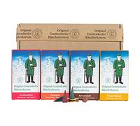 Crottendorfer Lot de 4 paquets de 24 cônes d'encens à la cannelle, parfum de l'Avent, dans un emballage cadeau avec assiette en laiton