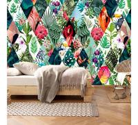 Croustillant Beau Losange Plante Fleur Flamant Rose Papier Peint 3D Soie De Luxe Intissé Bureau Salle à Manger Canapé Chambre Salon TV Mural Décoratif-350cm×256cm