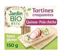Croustillantes sans gluten pour petits creux et petit déjeuner - JARDIN BIO ETIC Tartines quinoa pois chiche, format 150g - Lot de 3