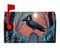 Crow Housse de boîte aux lettres magnétique pour décoration de pelouse Motif lune et arbres d'Halloween Noir 53,3 x 64,5 cm