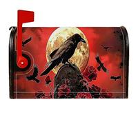Crow - Housses magnétiques pour boîte aux lettres gothiques, roses foncées, pierre tombale, Halloween, rouge, décoration de jardin, terrasse, 45,7 x 53,3 cm