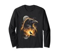 Crow Howling at The Moon Fantasy Art Forest Graphic Manche Longue