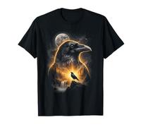 Crow Howling at The Moon Fantasy Art Forest Graphic T-Shirt