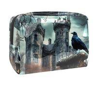 Crow on Abandon Castle Trousse à cosmétiques pour femme, trousse de toilette de voyage, grande trousse de maquillage en PVC pratique avec fermeture éclair, multicolore, 18.5x7.5x13cm/7.3x3x5.1in,