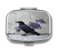 Crow on the Ground Pilulier en métal à 2 compartiments - Petit pilulier de voyage - Portable - Mini support de médicaments quotidiens pour vitamines, huile de poisson