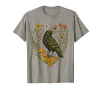 Crow Parmi Fleurs Et Champignons Folk Gothique T-Shirt