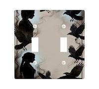 Crow Plaque murale décorative en plastique noir pour double interrupteur, silhouette mystérieuse gothique fumée, taille standard pour salon, chambre à coucher, maison, bureau