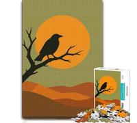 Crow Silhouette Sunset Poster Minimalist Autu Puzzle, 1000 pièces | Activité pour les jours de pluie les après-midis en intérieur, pour un moment calme.