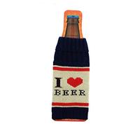 Crowded Coop, LLC Knit Beer Bottle Cooler - I Love Beer Navy/White/Red